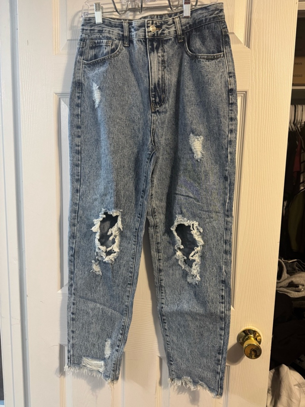 High-Waist Distressed Light Wash Mom Jeans